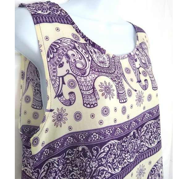 Elephant Boho Cropped Tank Top Purple Yellow Thailand Open Back M 100% Cotton - Picture 3 of 10